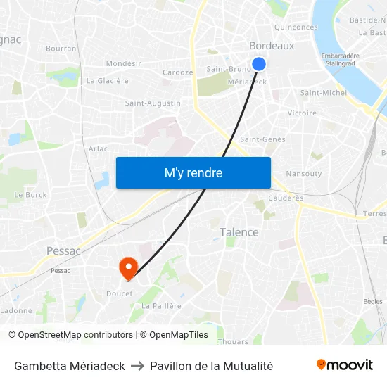 Gambetta Mériadeck to Pavillon de la Mutualité map
