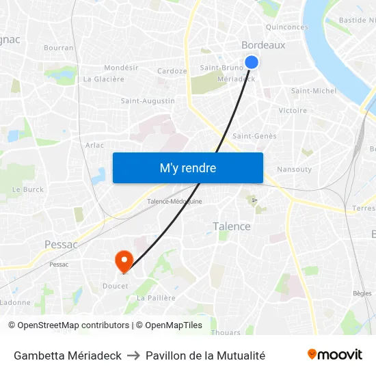 Gambetta Mériadeck to Pavillon de la Mutualité map