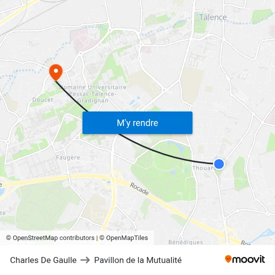 Charles De Gaulle to Pavillon de la Mutualité map