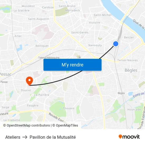 Ateliers to Pavillon de la Mutualité map