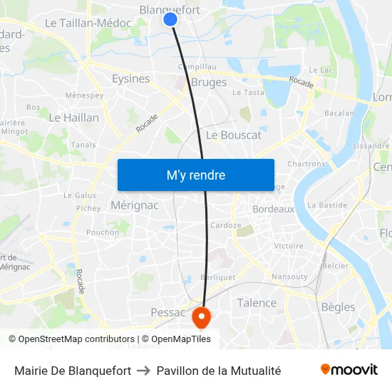Mairie De Blanquefort to Pavillon de la Mutualité map