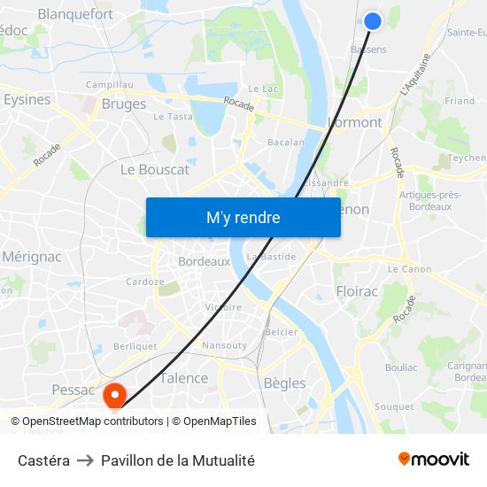 Castéra to Pavillon de la Mutualité map