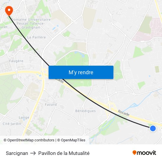 Sarcignan to Pavillon de la Mutualité map