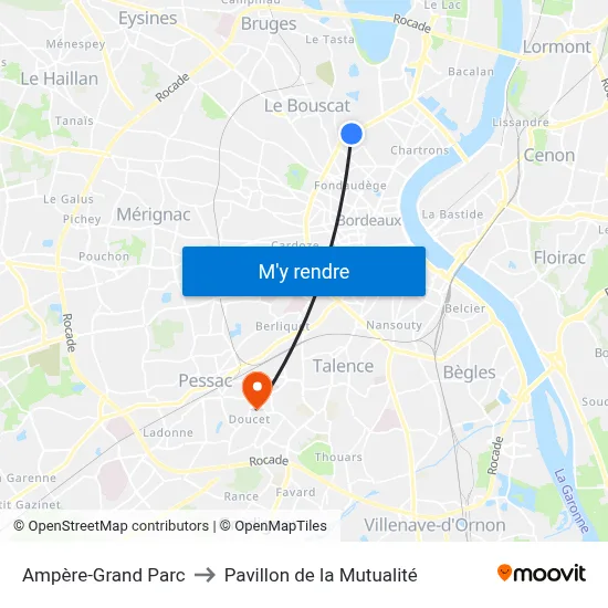 Ampère-Grand Parc to Pavillon de la Mutualité map