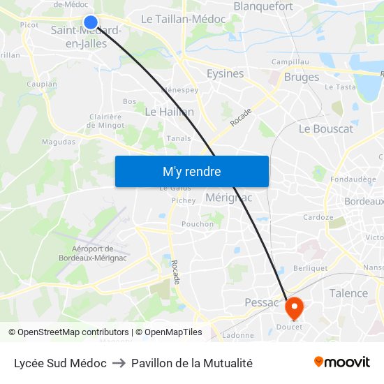 Lycée Sud Médoc to Pavillon de la Mutualité map