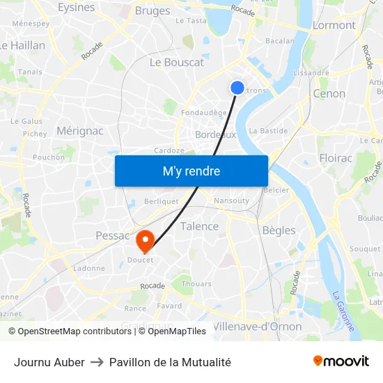 Journu Auber to Pavillon de la Mutualité map