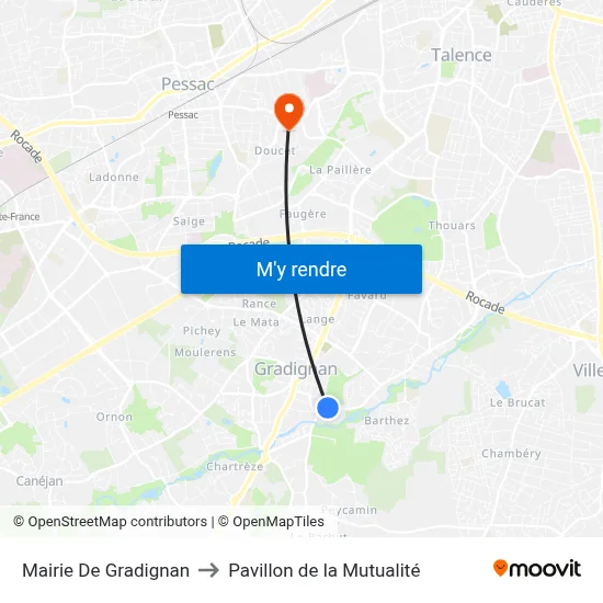 Mairie De Gradignan to Pavillon de la Mutualité map