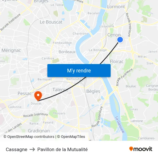 Cassagne to Pavillon de la Mutualité map