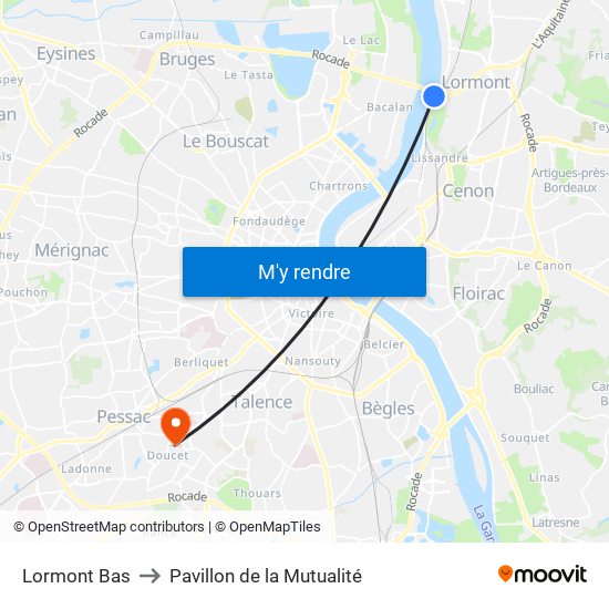 Lormont Bas to Pavillon de la Mutualité map