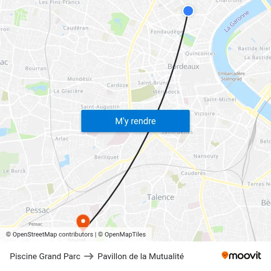 Piscine Grand Parc to Pavillon de la Mutualité map