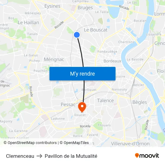 Clemenceau to Pavillon de la Mutualité map