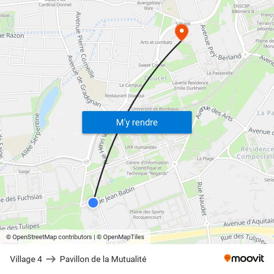 Village 4 to Pavillon de la Mutualité map