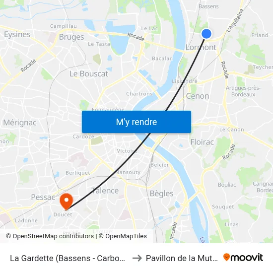 La Gardette (Bassens - Carbon Blanc) to Pavillon de la Mutualité map