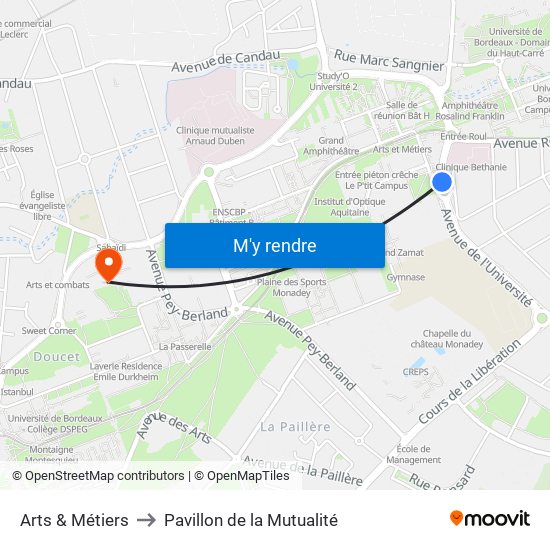 Arts & Métiers to Pavillon de la Mutualité map