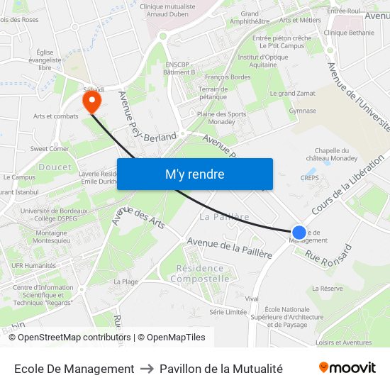 Ecole De Management to Pavillon de la Mutualité map