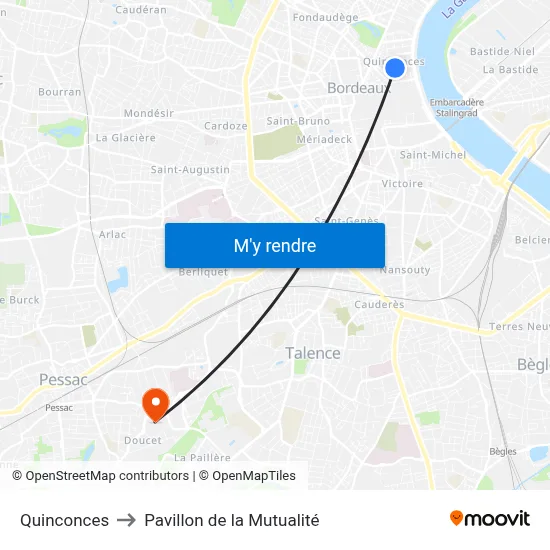 Quinconces to Pavillon de la Mutualité map