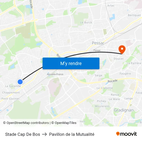 Stade Cap De Bos to Pavillon de la Mutualité map