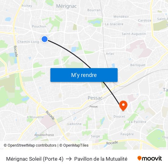 Mérignac Soleil (Porte 4) to Pavillon de la Mutualité map