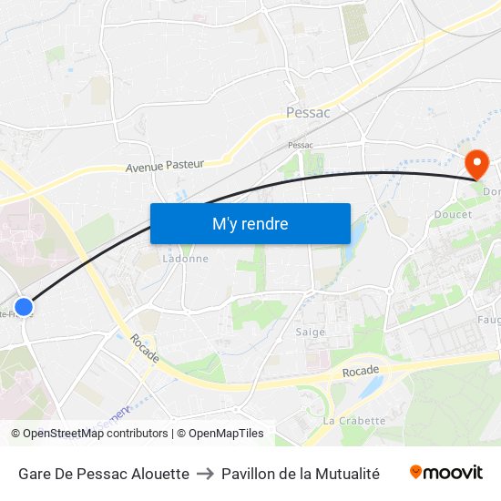 Gare De Pessac Alouette to Pavillon de la Mutualité map