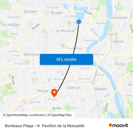 Bordeaux Plage to Pavillon de la Mutualité map