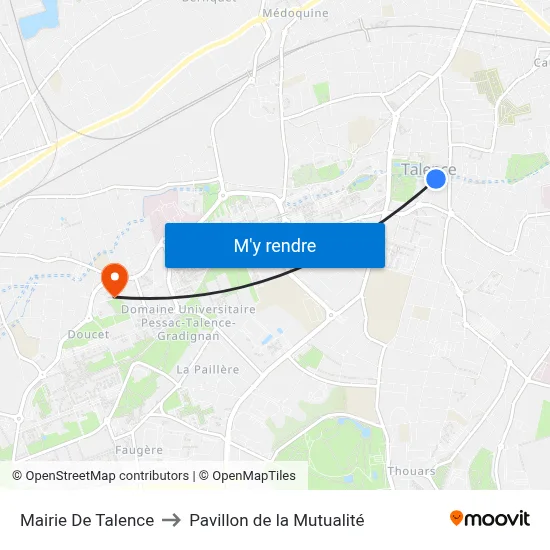 Mairie De Talence to Pavillon de la Mutualité map