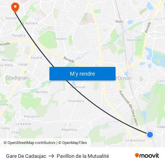 Gare De Cadaujac to Pavillon de la Mutualité map