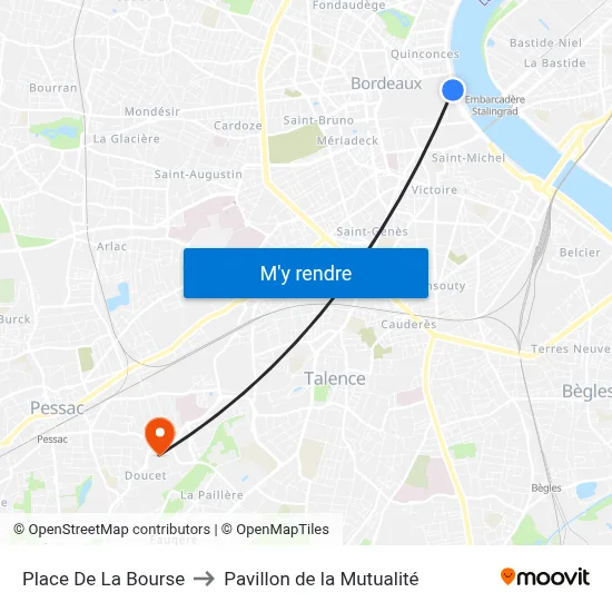 Place De La Bourse to Pavillon de la Mutualité map