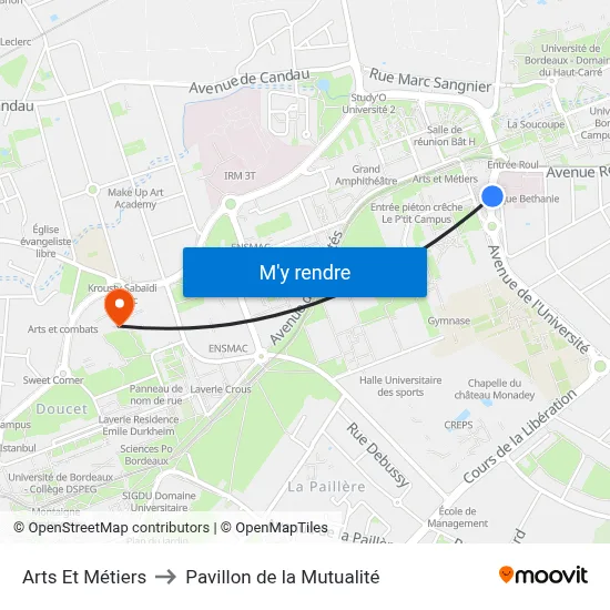 Arts Et Métiers to Pavillon de la Mutualité map