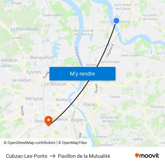 Cubzac-Les-Ponts to Pavillon de la Mutualité map