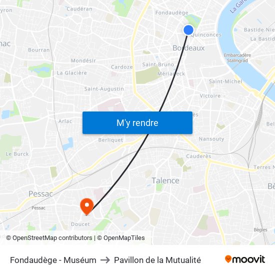 Fondaudège - Muséum to Pavillon de la Mutualité map