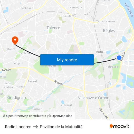 Radio Londres to Pavillon de la Mutualité map