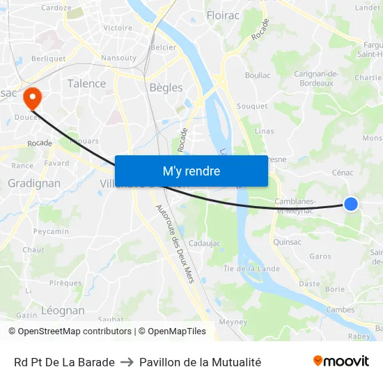 Rd Pt De La Barade to Pavillon de la Mutualité map