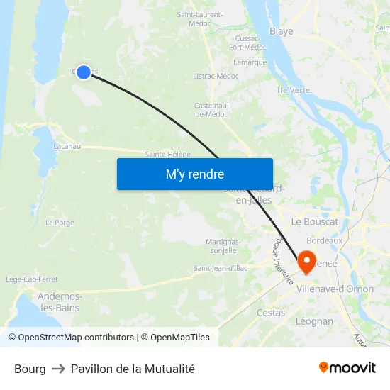 Bourg to Pavillon de la Mutualité map