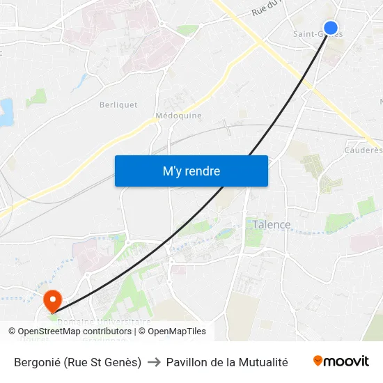 Bergonié (Rue St Genès) to Pavillon de la Mutualité map
