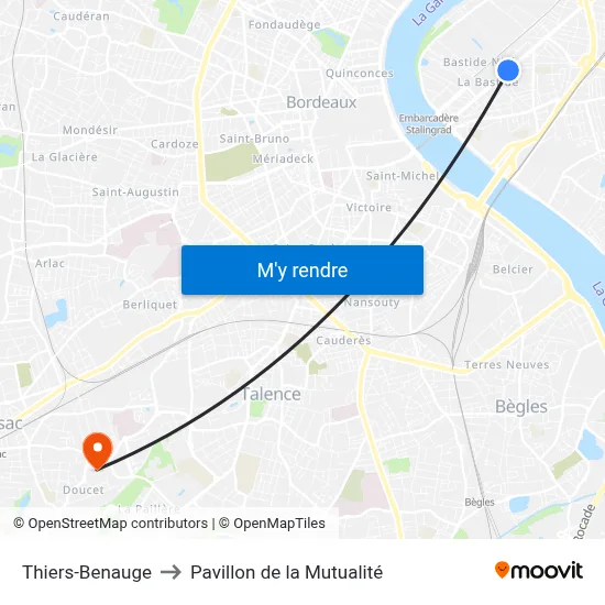 Thiers-Benauge to Pavillon de la Mutualité map