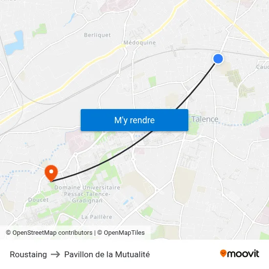 Roustaing to Pavillon de la Mutualité map