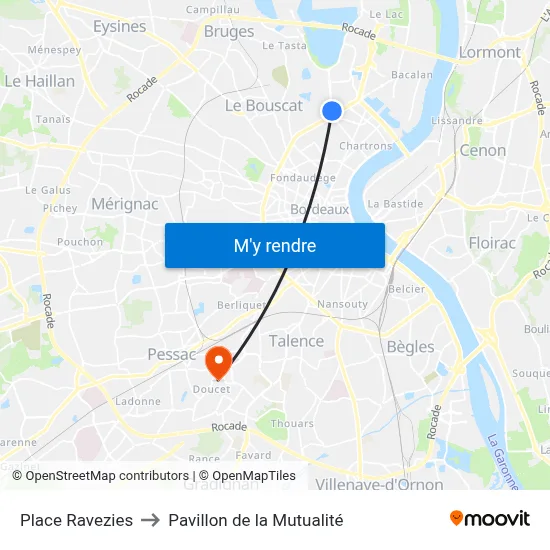 Place Ravezies to Pavillon de la Mutualité map