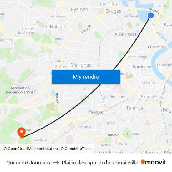 Quarante Journaux to Plaine des sports de Romainville map