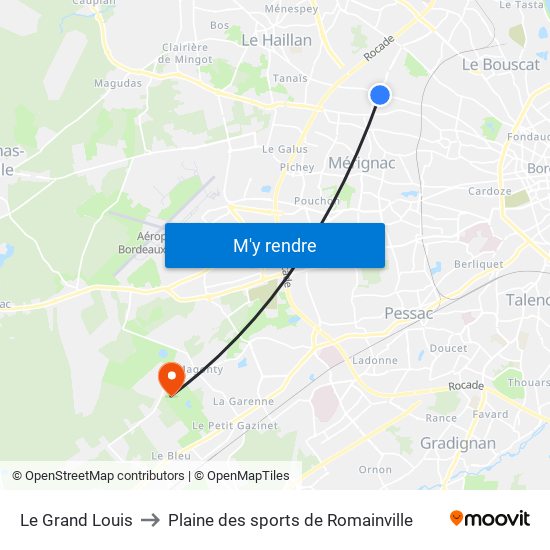 Le Grand Louis to Plaine des sports de Romainville map