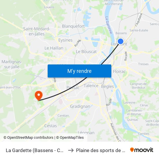 La Gardette (Bassens - Carbon Blanc) to Plaine des sports de Romainville map