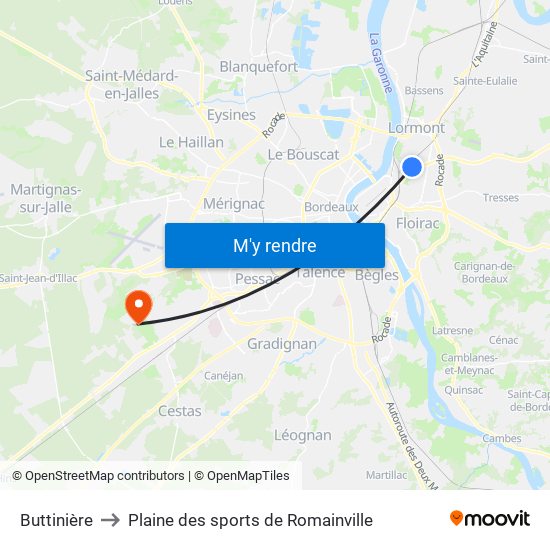 Buttinière to Plaine des sports de Romainville map