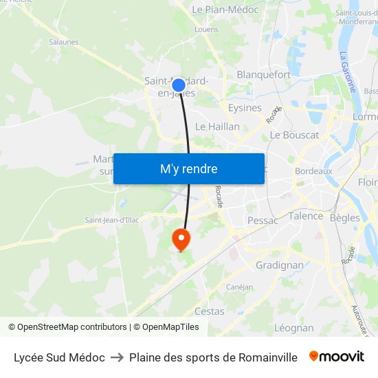 Lycée Sud Médoc to Plaine des sports de Romainville map