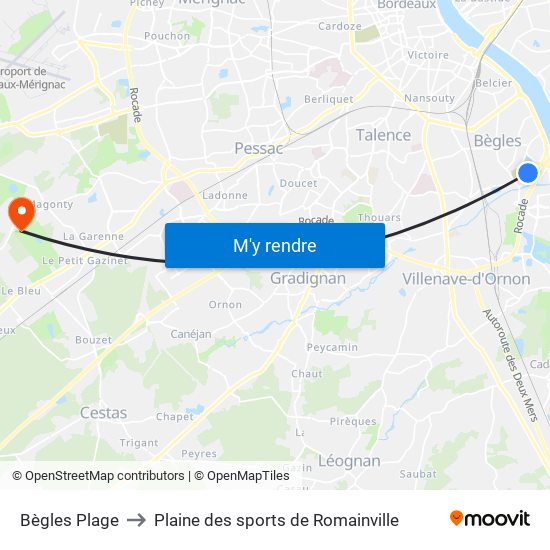Bègles Plage to Plaine des sports de Romainville map