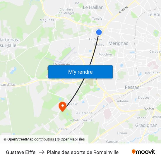 Gustave Eiffel to Plaine des sports de Romainville map