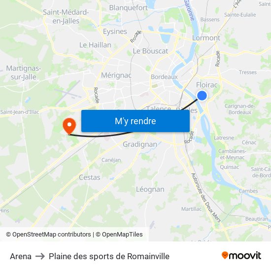 Arena to Plaine des sports de Romainville map