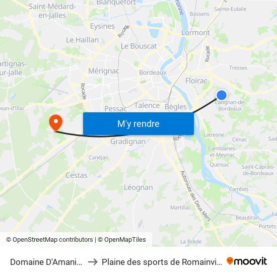 Domaine D'Amanieu to Plaine des sports de Romainville map