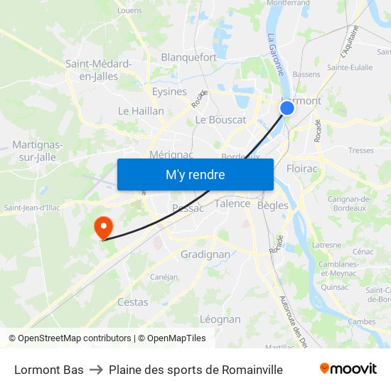 Lormont Bas to Plaine des sports de Romainville map