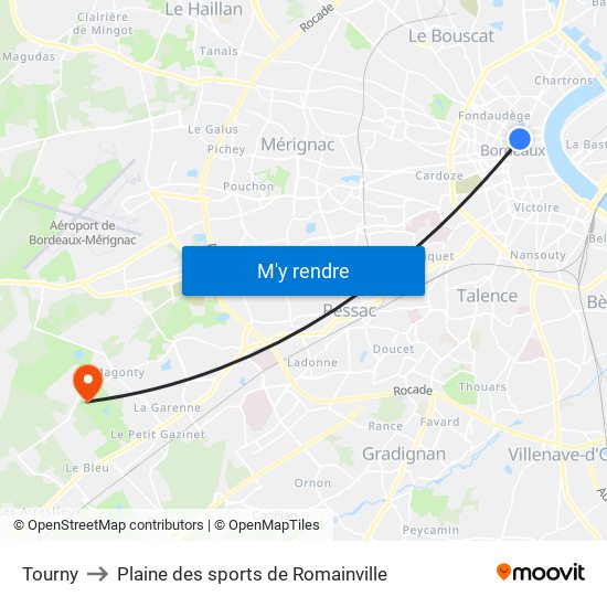 Tourny to Plaine des sports de Romainville map