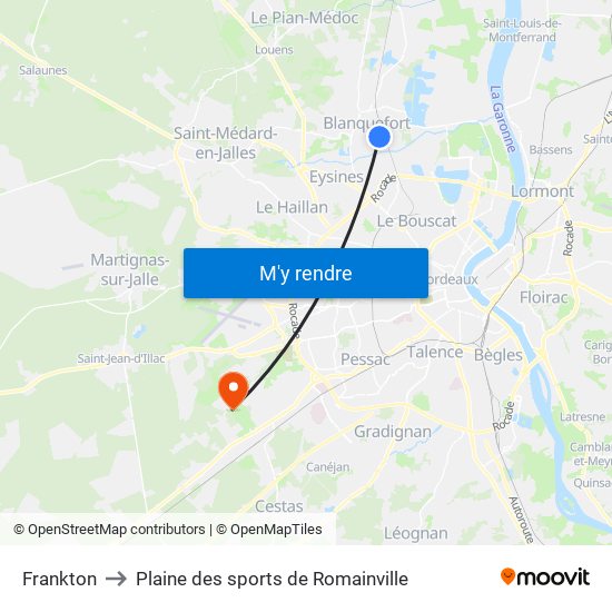 Frankton to Plaine des sports de Romainville map