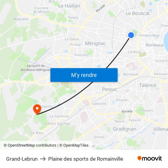 Grand-Lebrun to Plaine des sports de Romainville map